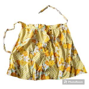 Vintage 70s Apron Flower Power Floral Orange Yellow Daisy Cottagecore